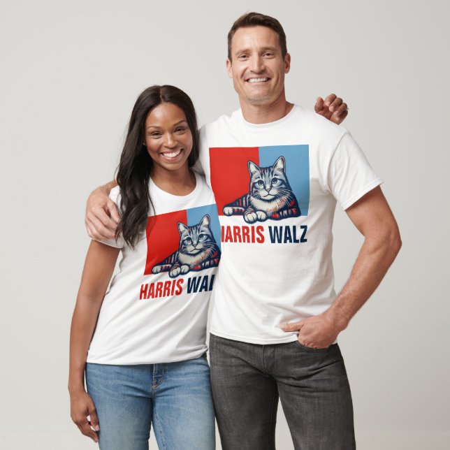 T-shirt Harris Walz 2024 Manifestement Red Blue Cat (Unisexe)