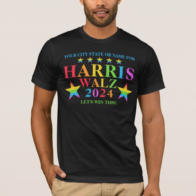 T-shirt Harris Walz 2024 Pride Rainbow Stars Élection Cool (Devant)