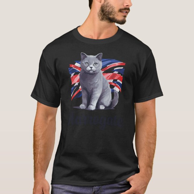 T-shirt Harrogate British Flag Cat Great Britain Funny (Devant)