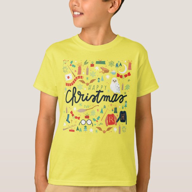 T-shirt Harry Potter | Joyeux Noël avec des icônes festive (Devant)