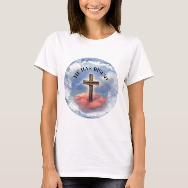 T-shirt Has Risen Rugged Cross With Clouds (Devant)