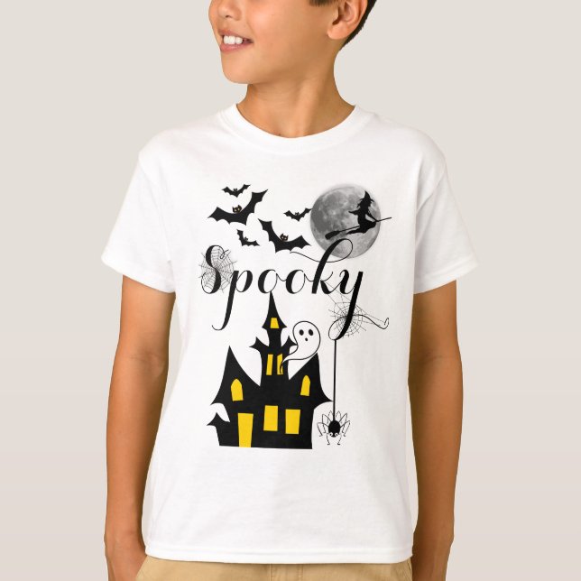 T-shirt Hauné House Flying Witch Halloween Éffrayant (Devant)