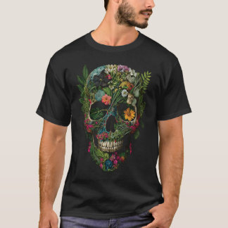 T-shirt Hauné Jardin Botanique Crâne Humain Avec Fleurs