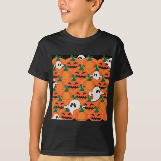 T-shirt Haunted Halloween Citrouille Patch Ghosts (Devant)