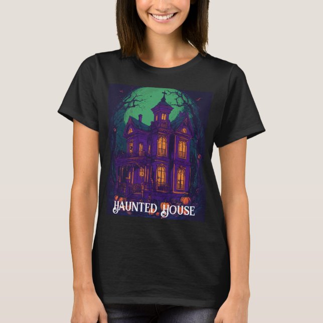 T-shirt Haunted House Vintage Witch Moon (Devant)
