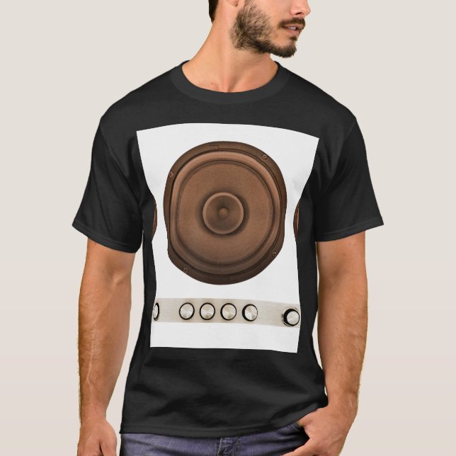 T-shirt Haut-parleurs rétro : brun, blanc isolé. (Devant)