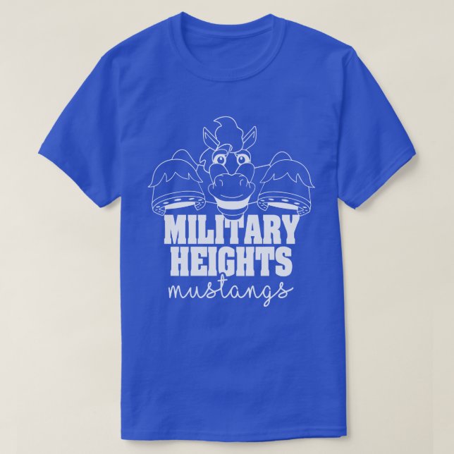 T-shirt Hauteurs militaires Mustangs blanc sur bleu (Design devant)