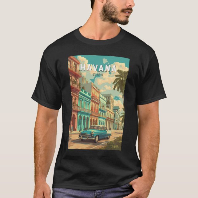 T-shirt Havana Cuba Illustration Voyage Art Vintage (Devant)