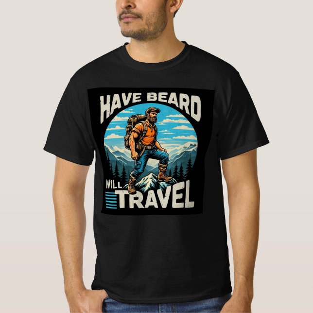 T-shirt Have Beard va Voyage design (Devant)