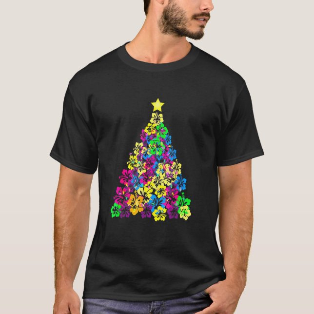 T-shirt Haw à fleurs Mele Kalikimaka, arbre de Noël hawaïe (Devant)
