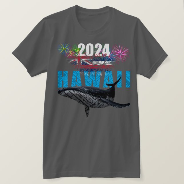 T-SHIRT HAWAII 2024 TRIBAL POLYNÉSIEN HUMPBACK FIREWORKS (Design devant)
