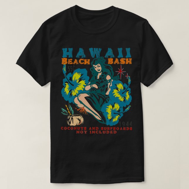 T-SHIRT HAWAII BEACH BASH UKULELE L LUAU RETRO SURF VIN (Design devant)