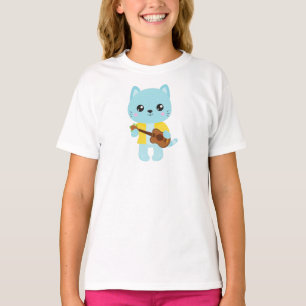 T-shirt Hawaii Chat, Cute Chat, Blue Chat, Guitare, Luau