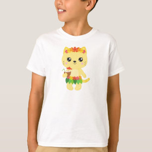 T-shirt Hawaii Chat, Cute Chat, Chat Jaune, Fleurs, Luau