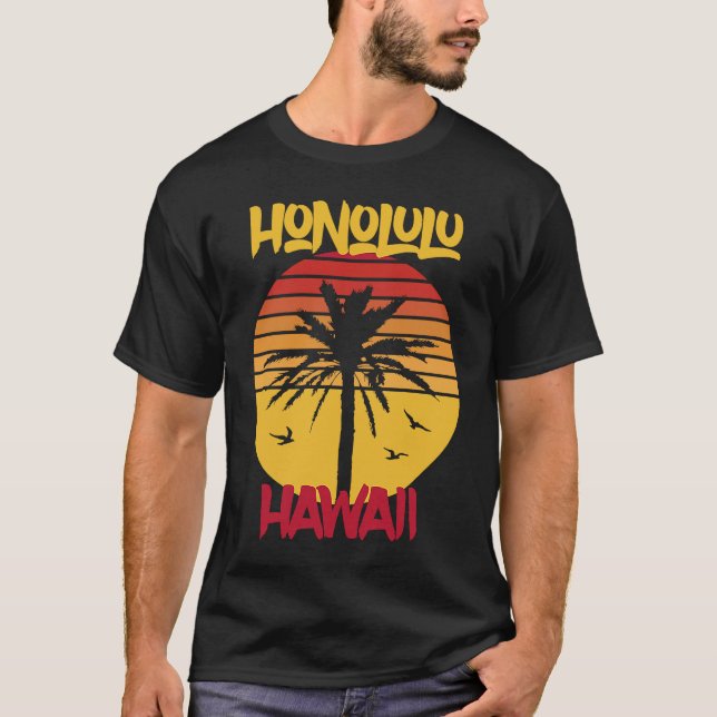 T-shirt Hawaii Honolulu Palmiers Ocean Surf (Devant)