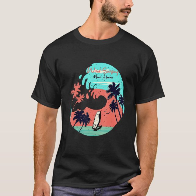 T-shirt Hawaii Maui Beach Wind Surfing Retro Wave Summer F (Devant)