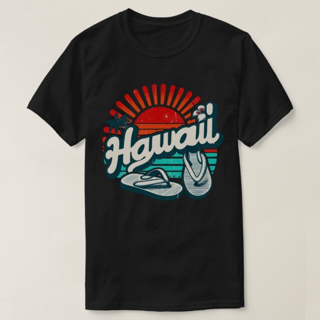 T-shirt Hawaii Oahu Flip Flop Sandales Summer Beach Retro (Design devant)