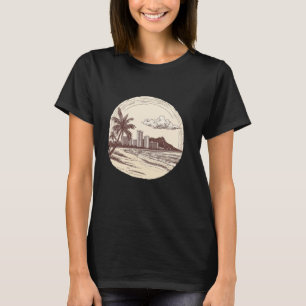 T-shirt Hawaii Oahu Honolulu Waikiki Volcan Surf Rétro