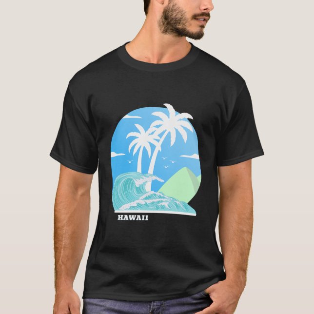 T-shirt Hawaii Palms Island South Seas Surfing Aloha Souve (Devant)