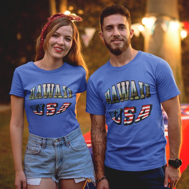 T-shirt Hawaii Picture et USA Flag Text (Hawaii Picture and USA Flag Text T-Shirt)