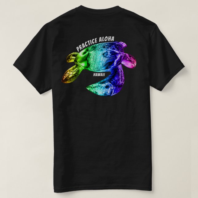 T-shirt Hawaii Practice Aloha - Tribal Honu Rainbow (Design dos)
