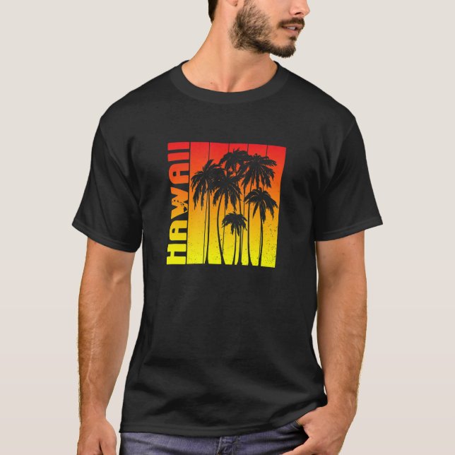 T-shirt Hawaii Souvenir Palm Trees Sunset Retro (Devant)