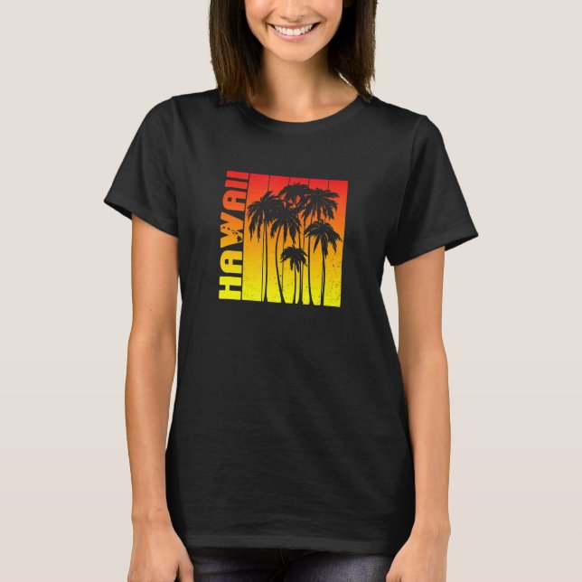 T-shirt Hawaii Souvenir Palm Trees Sunset Retro (Devant)