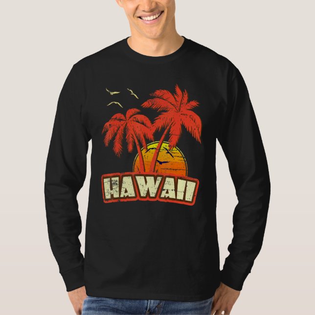 T-shirt Hawaii Summer Palm Trees 80s Beach Sunset (Devant)