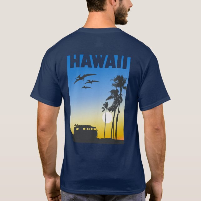 T-shirt Hawaii Sunset Surf Dinosaur (Dos)