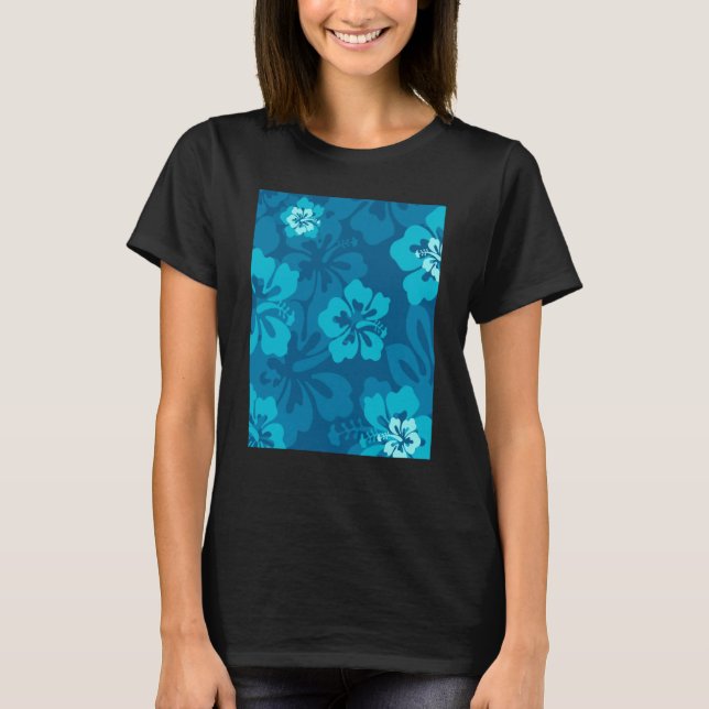 T-shirt Hawaiian Blue Hibiscus Flower Tropical Floral (Devant)