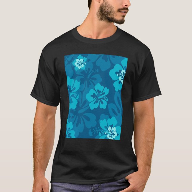 T-shirt Hawaiian Blue Hibiscus Flower Tropical Floral (Devant)
