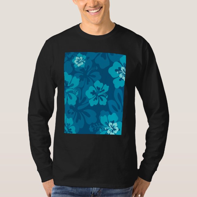 T-shirt Hawaiian Blue Hibiscus Flower Tropical Floral (Devant)