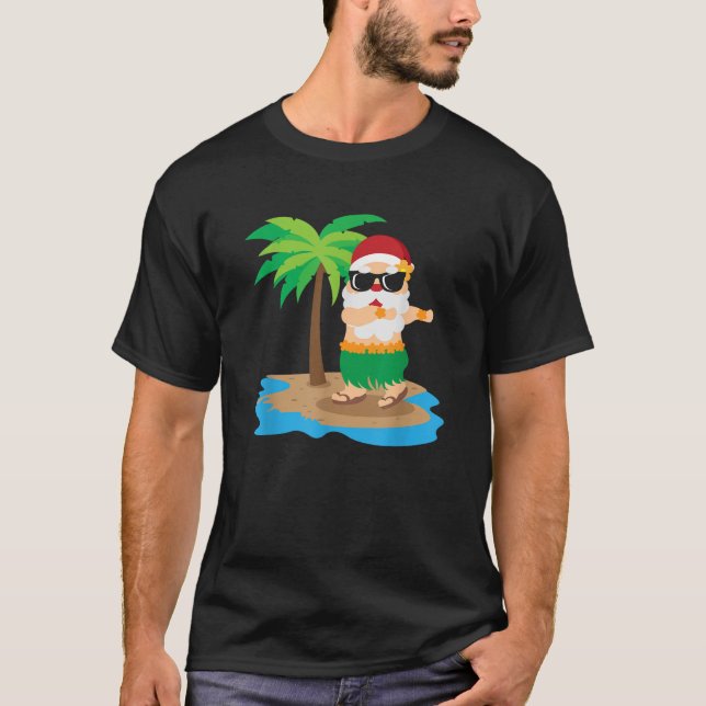 T-shirt Hawaiian Hula Dancing Santa Claus Noël Été (Devant)
