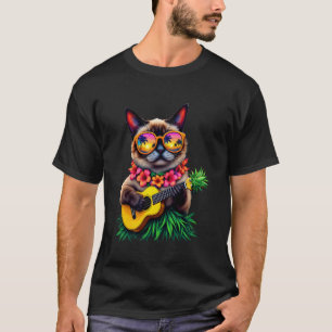 T-shirt Hawaiian Siamese Chat & ananas Ukulele Summer Va