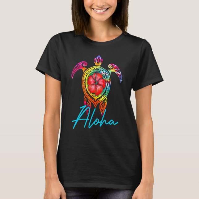 T-shirt Hawaiian Tie Dye Sea Turtle Aloha  For Family Vaca (Devant)