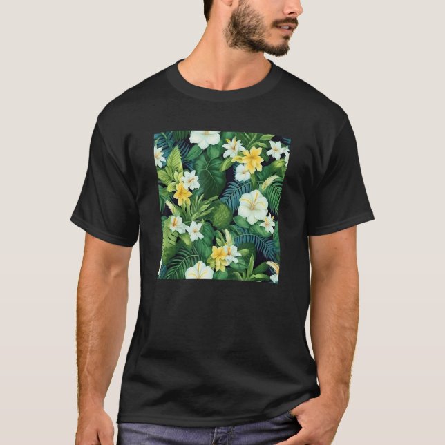 T-shirt Hawaiian Tropical Flower Leaf Pattern Beach Vacati (Devant)