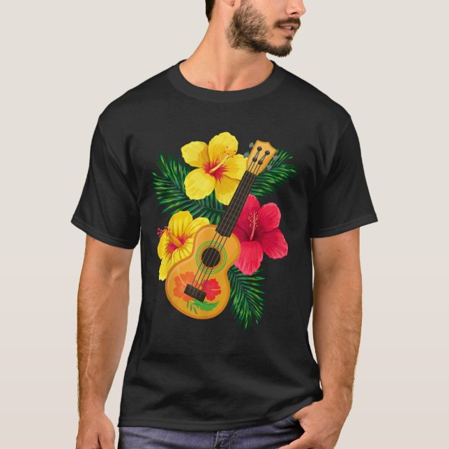 T-shirt Hawaiian Ukulele Retro Uke Hibiscus (Devant)