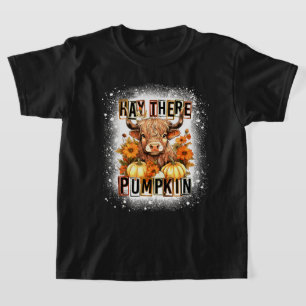 T-shirt Hay Bleu Là Pumkin Highland Cow Automne