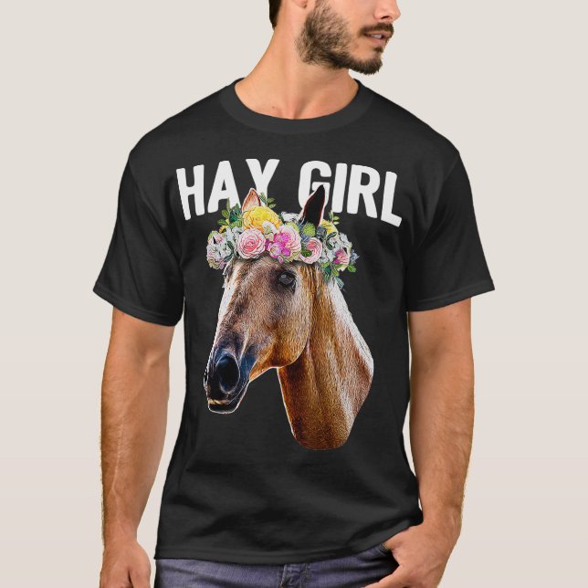 T-shirt Hay Girl Floral Horse Horseback équitation équestr (Devant)