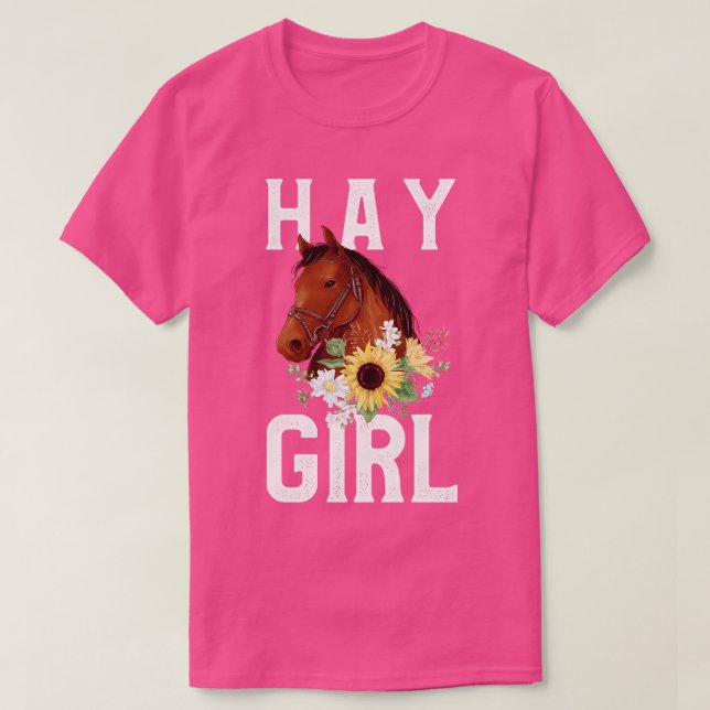 T-shirt Hay Girl Floral Horse Horseback équitation équestr (Design devant)