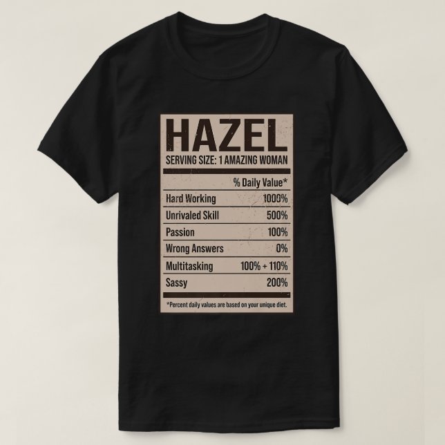 T-shirt Hazel Nutrition Facts Nom Pseudo Alias Titre Fr (Design devant)