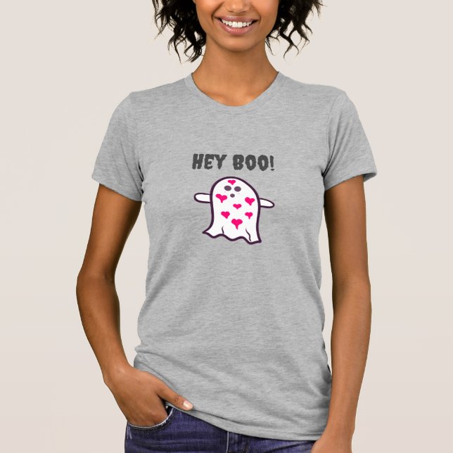 T-shirt Hé Boo ! Fantôme couvert dans les coeurs (Devant)