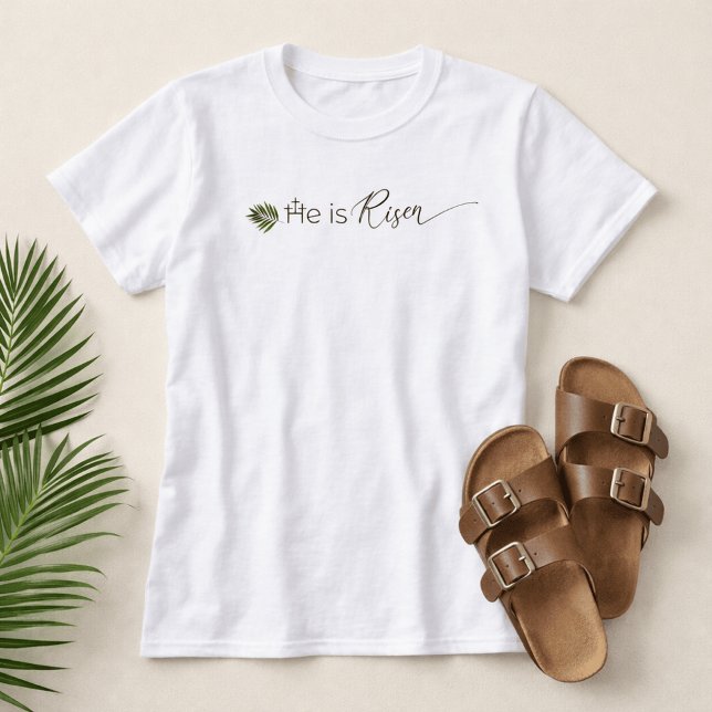 T-shirt He is Risen Palm Leaf  3 Crosses Minimalist Easter (He is Risen Palm Leaf 3 Crosses Easter Shirt)