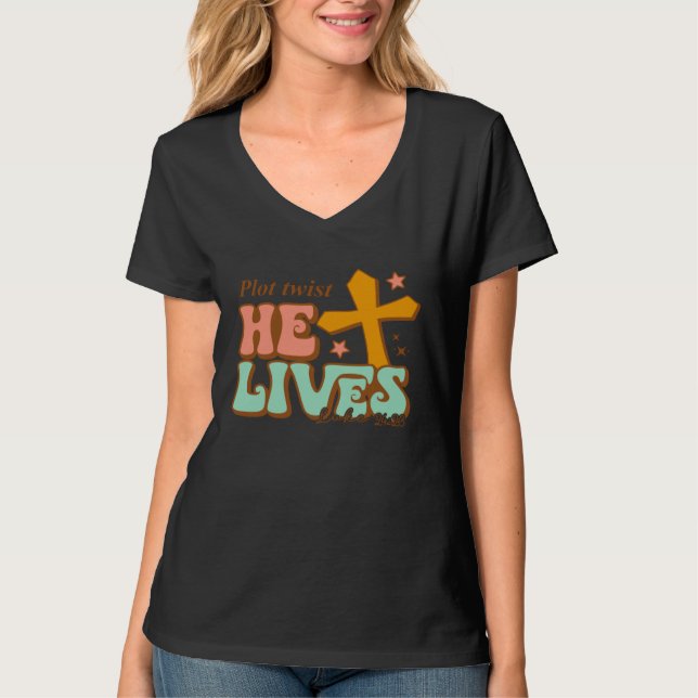 T-shirt He Lives Cross Happy Easter Day 2023 Christian Jes (Devant)