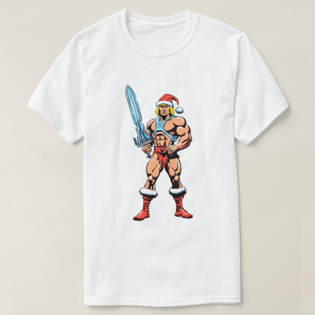 T-shirt He Man Cartoon in Santa Hat – Retro Heman (Design devant)