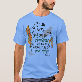 T-shirt He Will Cover You With His Feathers Retro Christia