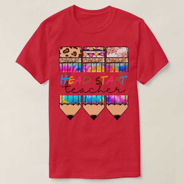 T-shirt Head Start Enseignant Leopard Tie Dye Pencil Retou (Design devant)