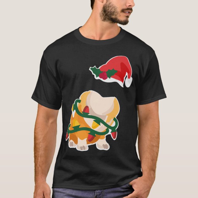 T-shirt headless corgi body costume with christmas hat (Devant)