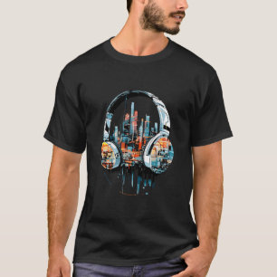 T-shirt Headphone Urbain World Fun Musical Vie Ville Ciel