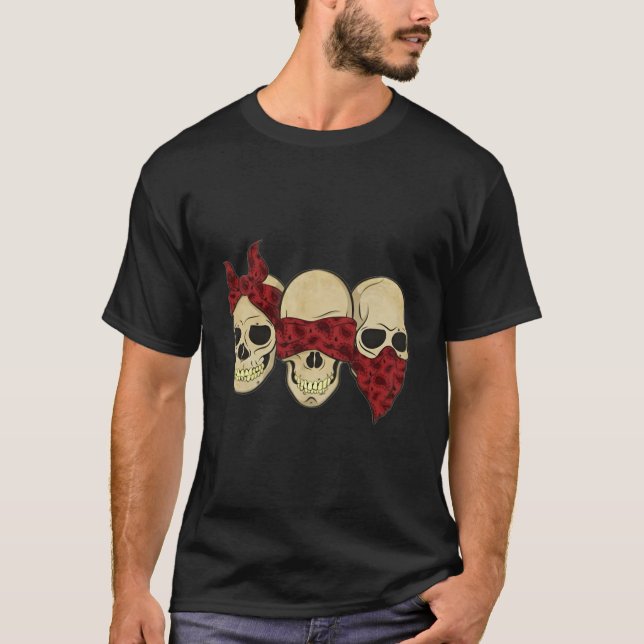T-shirt Hear See Speak No Evil Skull Heads (Devant)